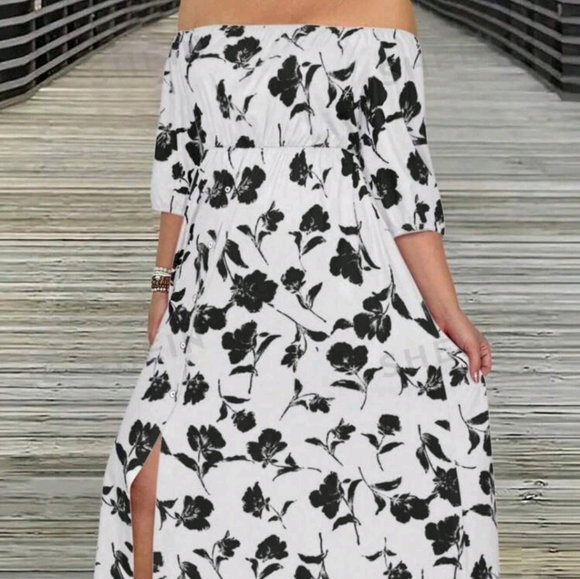 Black & White Off-Shoulder Floral Maxi Dress - Picture 5 of 13